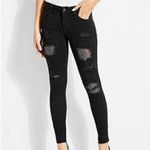 GUESS Blk Sexy Curve Rhinestone Ripped Mid Rise Skinny Stretch S 30 Worn Once!!